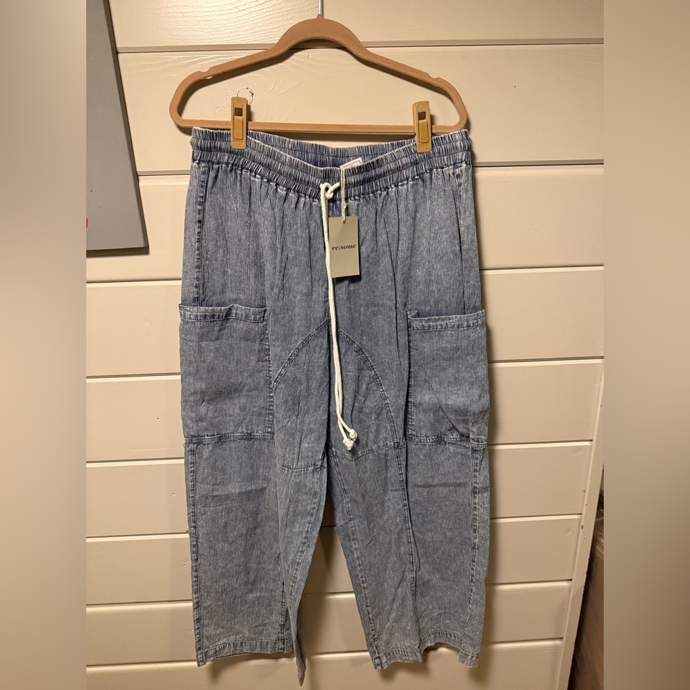 Denim Jogger Pants with Drawstring. EESOME.  NWT